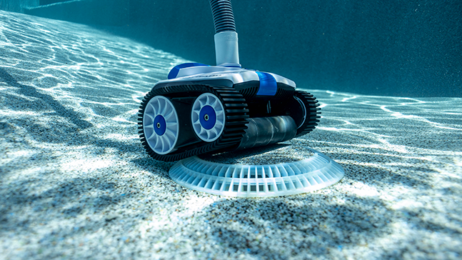 Trac Vac Pool Cleaner underwater going over a drain.